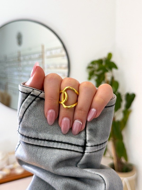 Producto - Anillo acero dorado enlazados