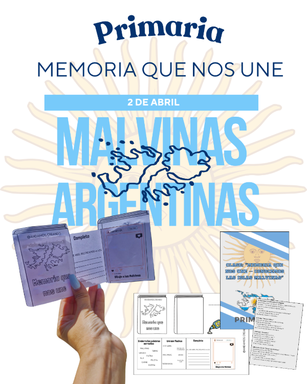 Producto - MEMORIA QUE NOS UNE. Clase y Libro Plegable sobre Malvinas. PRIMARIA