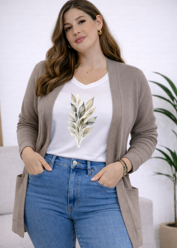 Producto - Conjunto saco acrilico vison + remera escote V