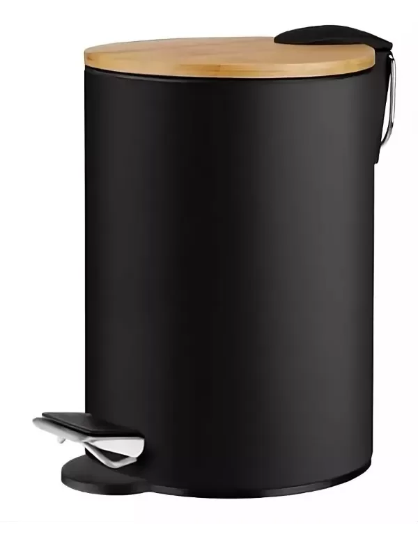 Producto - Tacho De Basura Acero A Pedal 3lts Tapa Bambú Blanco Negro