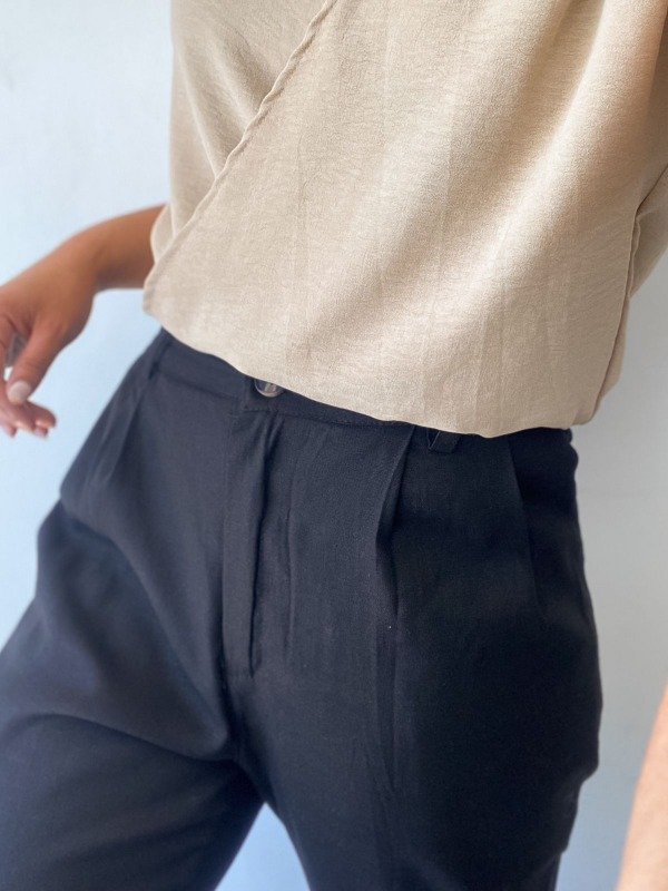 Producto - Pantalón Lino Negro Pinzas