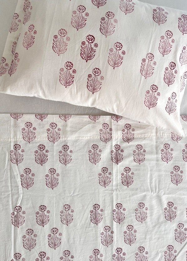 Producto - Sábana lienzo estampa India bordo
