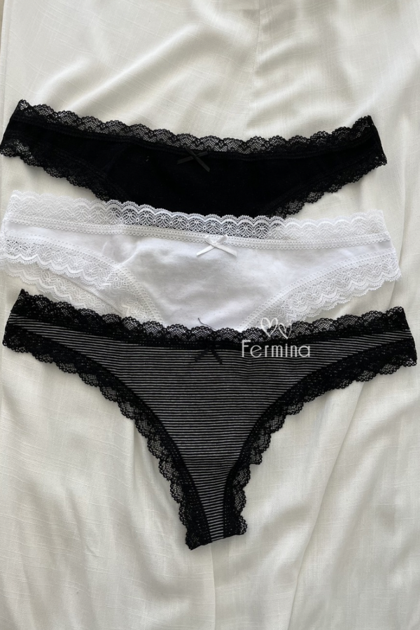 Producto - PACK X3 COLA LESS DE ALGODON "BLANCO Y NEGRO" Art.141074 (Talle 4)