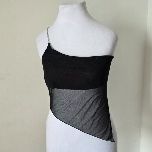Producto - Top un solo hombro con cadena y transparencia S/M