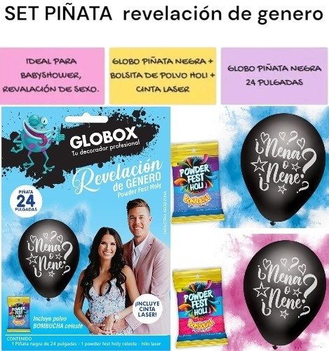 Producto - SET piñata revelación de genero con polvo y cinta nena o nene
