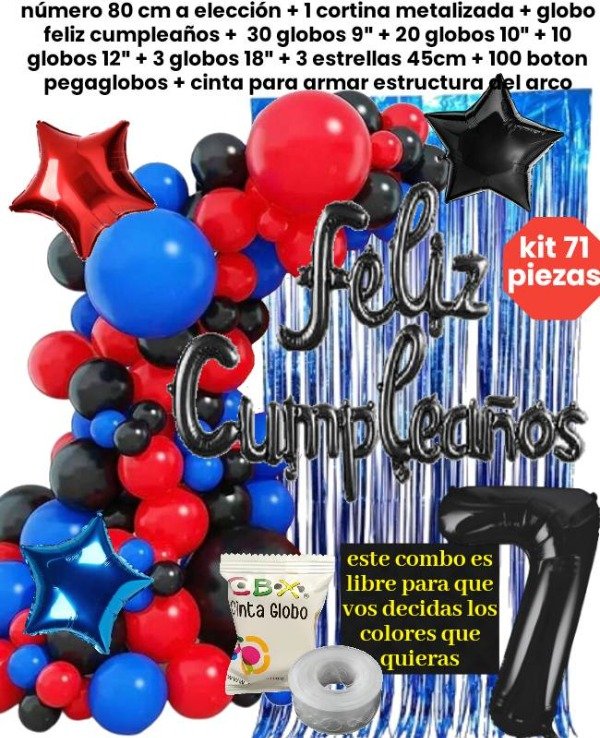 Producto - Kit 71 piezas globos negro rojo azul