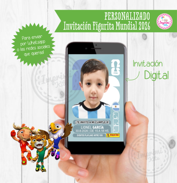 Producto - Invitación Digital Figurita Personalizada Selección Argentina Mundial 2026