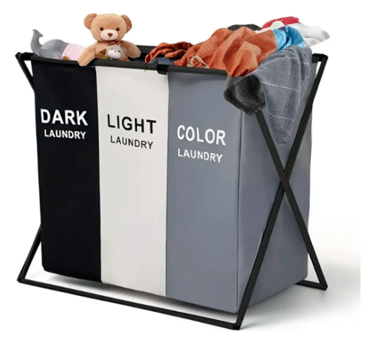 Producto - Canasto Cesto Triple Ropa Sucia Plegable