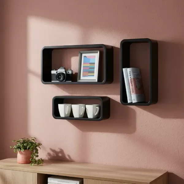 Producto - 3 Estantes Repisa Flotante Ménsulas Invisibles Rectangular Negro