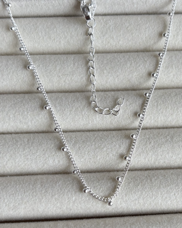 Producto - Cadena fina con bolitas 1mm de acero blanco 39-44cm