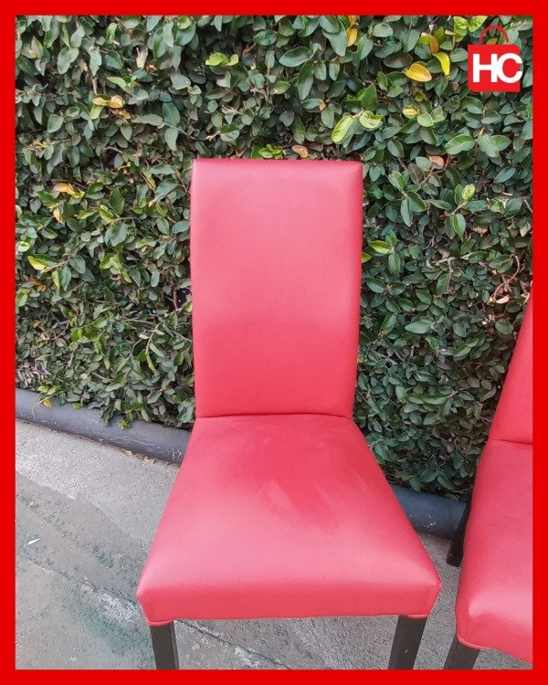 Producto - Juego de 4 sillas de comedor modernas tapizadas en ecocuero rojo patas negras - 3