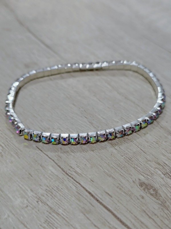 Producto - Pulsera elástica blanca con strass tornasolado