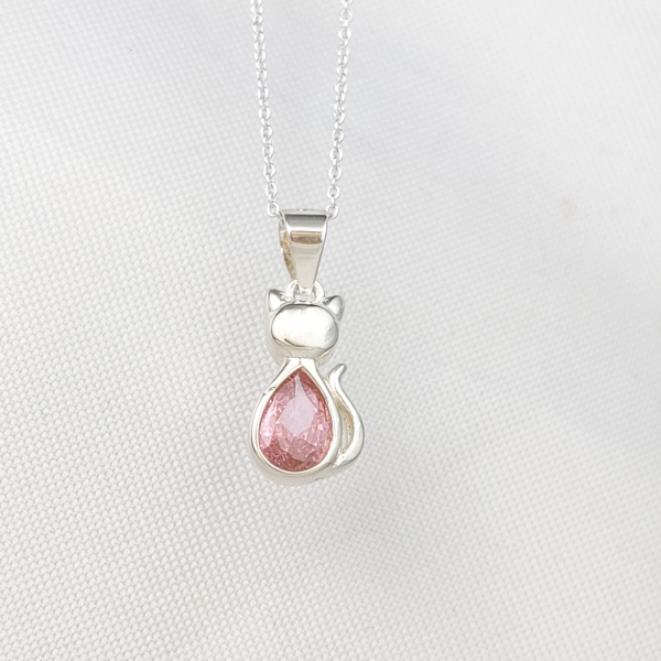Producto - Dije Gatito Plata 925 con Piedra Rosa - 1