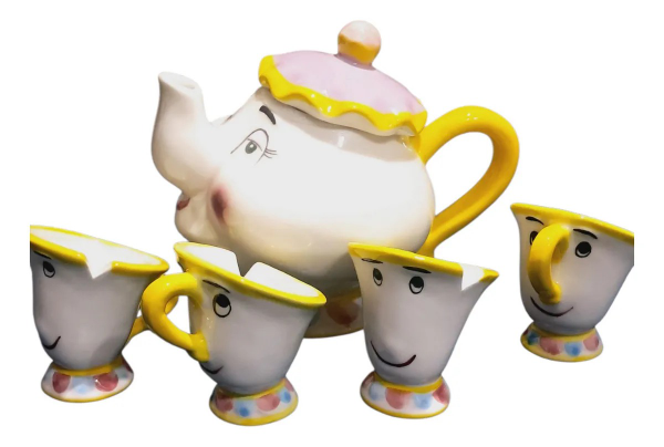 Producto - Tetera Y Tazas La Bella Y La Bestia - Mr. Potts Y Chip Tiza Clásico