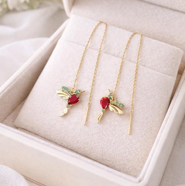 Producto - Aros Colgantes Colibrí Strass en Acero Blanco/Dorado BL