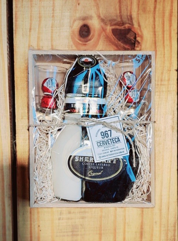 Producto - Caja de madera Sheridan 2 vasos 4 bombones