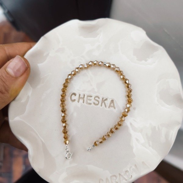 Producto - Pulsera cristal de roca dorada bicono (#375)