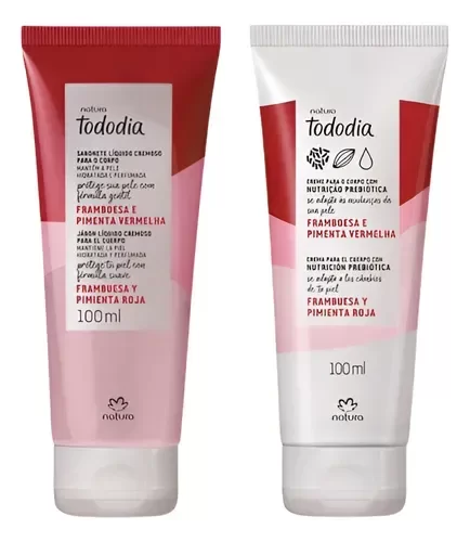 Producto - KIT Frambuesa y Pimienta Roja: Crema Corporal 100ml + Jabón Líquido 100ml
