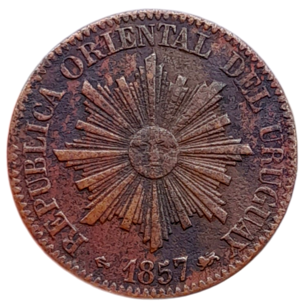 Producto - Uruguay 5 Centesimos 1857 "D" Lyon Peso Fuerte Km#8 VF