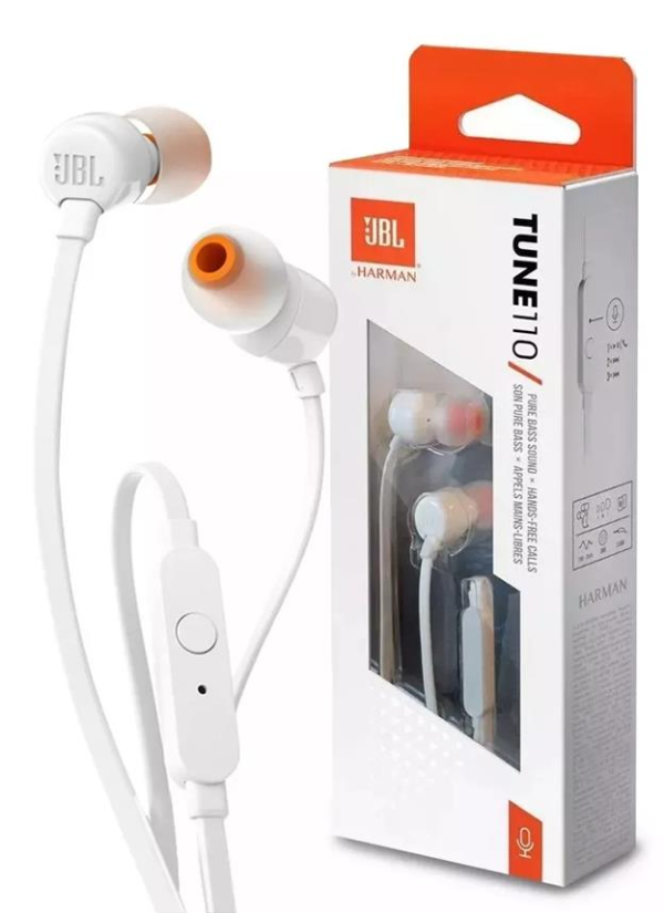 Producto - Auriculares JBL Tune T110 BLANCO Plug 3.5mm (ficha auxiliar)