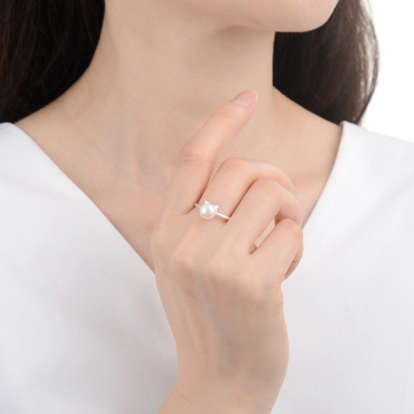 Producto - Anillo Ajustable Gatito con Perla de 7 Milímetros