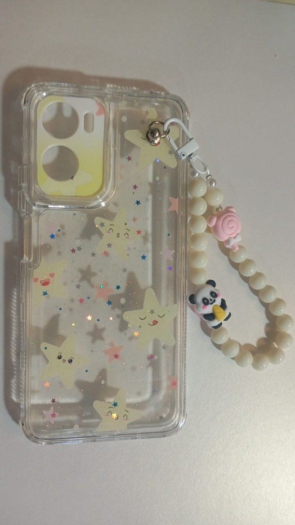 Producto - Funda Transparente Diseño Con Glitter y Cadena Estrella para Moto G06