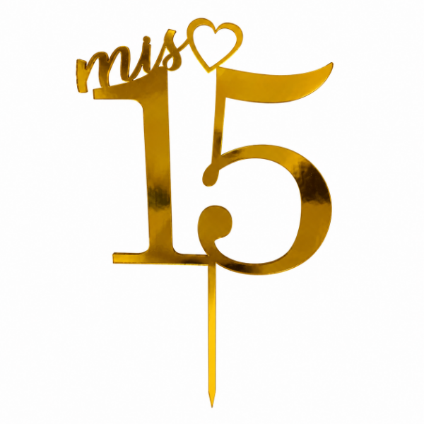 Producto - Cake topper mis 15 fibrofacil dorado
