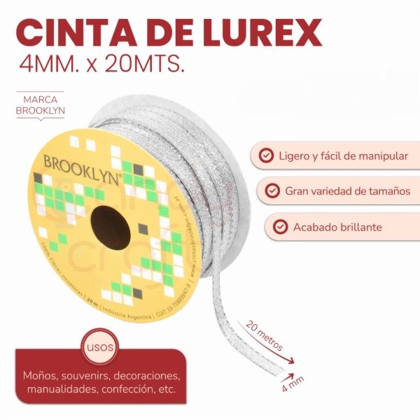 Producto - Cinta plateado Lurex Brooklyn - 4 mm x 20 metros