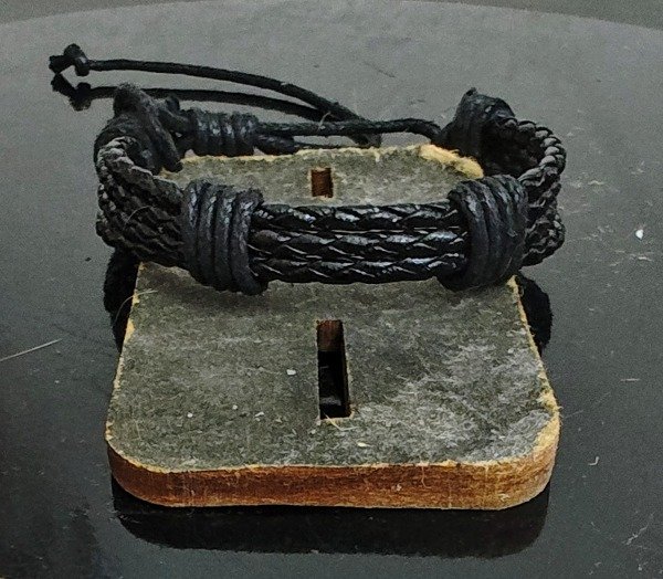 Producto - Pulseras Eco Cuero Negra Regulable Tiras Trenzadas