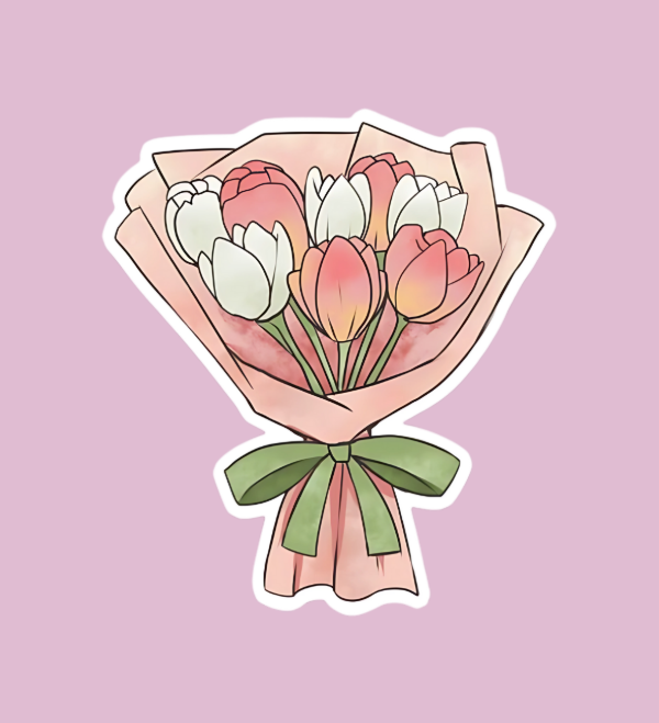 Producto - Sticker individual aesthetic ramo de tulipanes rosa