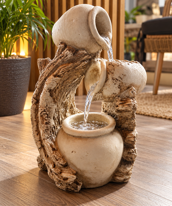 Producto - Fuente de agua tronco 3 jarrones 55 cm