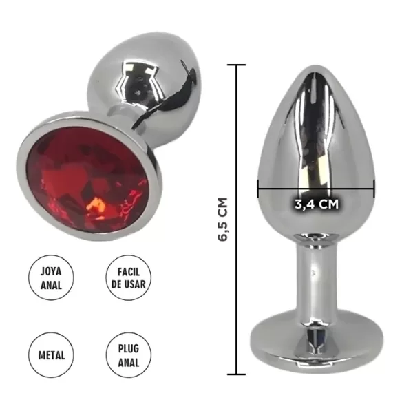 Producto - SEXA PLUG ANAL DE METAL, TAMAÑO MEDIANO, CON GEMA ROJA