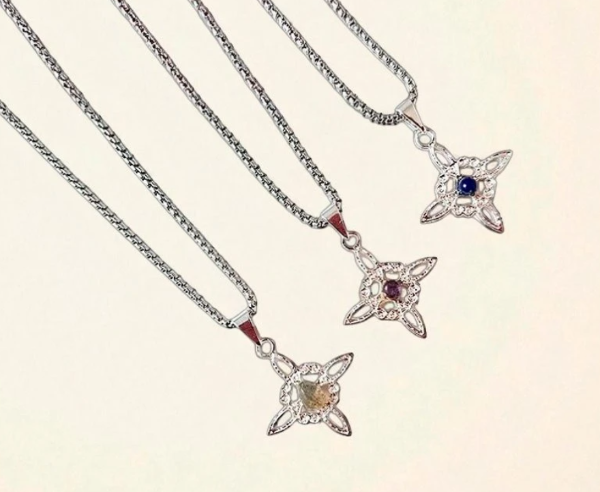 Producto - Colgante Nudo de Bruja con Piedra y Cadena de Acero Quirurgico