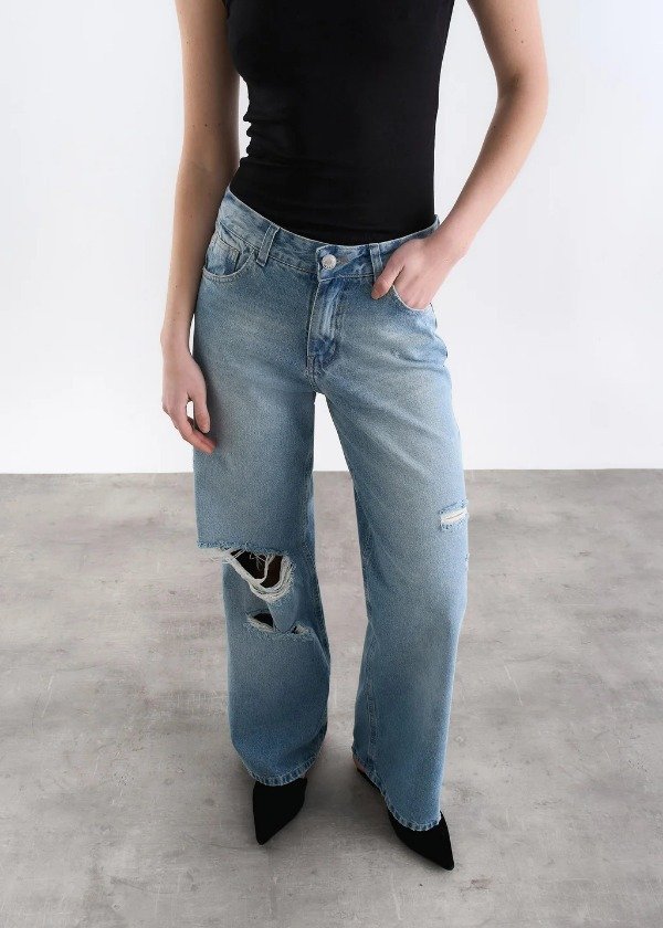 Producto - JEAN WIDE SOPHIE CON ROTURAS CELESTE - 1