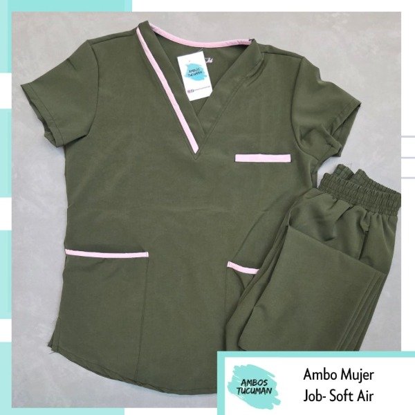 Producto - Ambo Eco 2 Soft Air Verde Musgo detalle Rosa