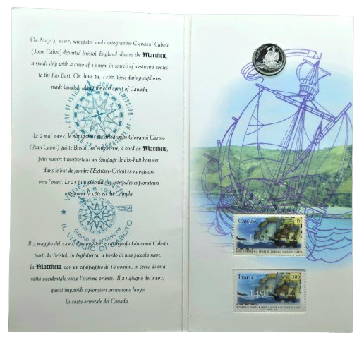 Producto - Canada Caboto (Viaje transatlántico) 10 Cents plata + 2 Estampillas - Blister