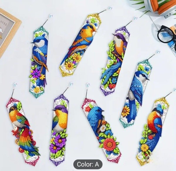 Producto - DIAMOND PAINTING KIT SEÑALADORES PAJARITOS COLORES X8