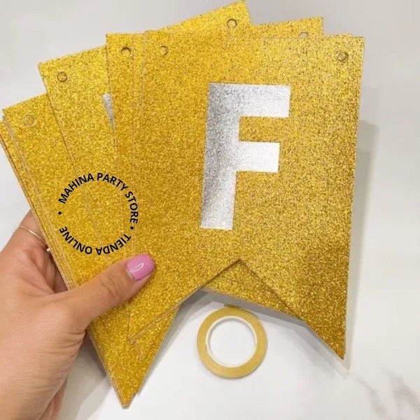 Producto - Banderín de cumpleaños dorado glitter