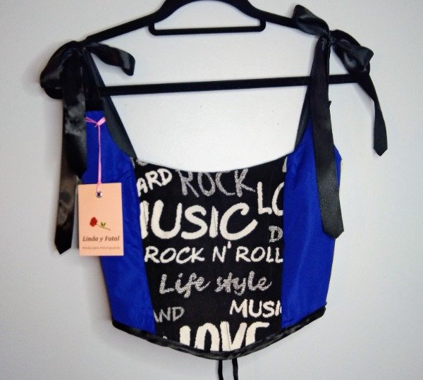 Producto - Corset Reversible tela tapiceria, saten azul francia, Talle S (38/40)