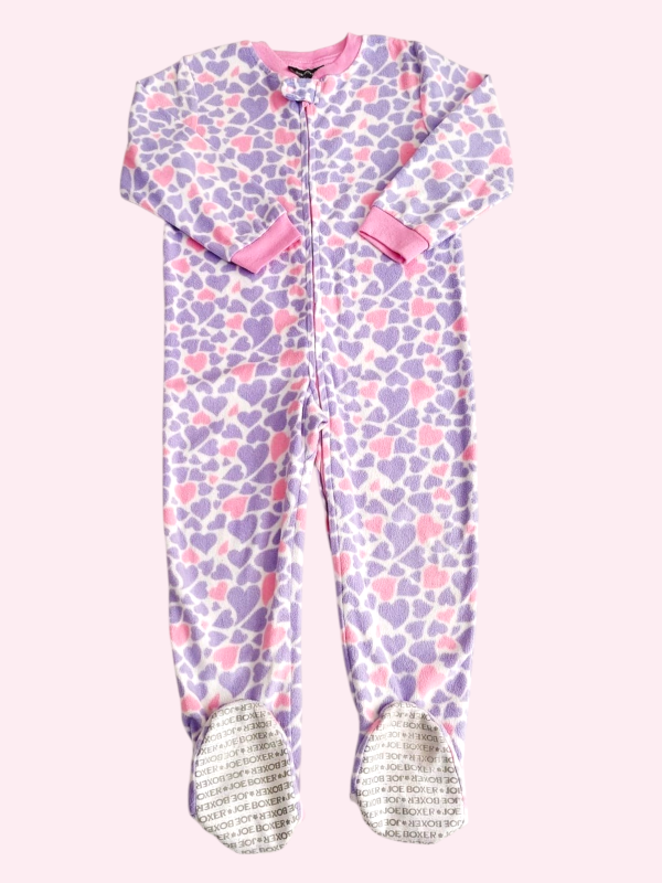 Producto - Pijama micropolar blanco con corazones lila Joe Boxer 3 años