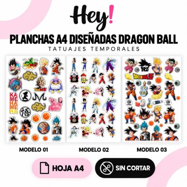 Producto - PLANCHAS A4 PREDISEÑADAS DRAGON BALL - TATUAJES TEMPORALES - 0