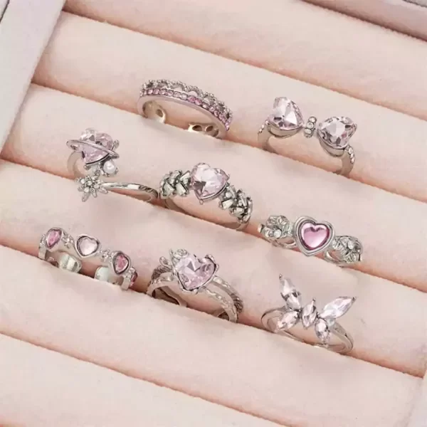 Producto - Set anillos rosa x9