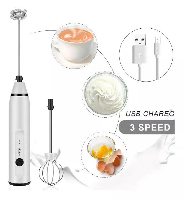 Producto - Batidor De Leche Espumadora Café Inalámbrico 2 En 1 Usb Color Blanco