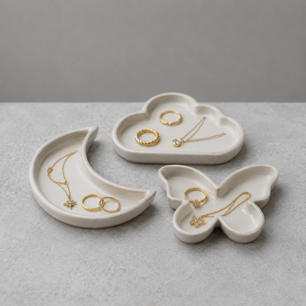 Producto - Molde para Cerámica PDF Platitos para Joyas Luna Mariposa y Nube