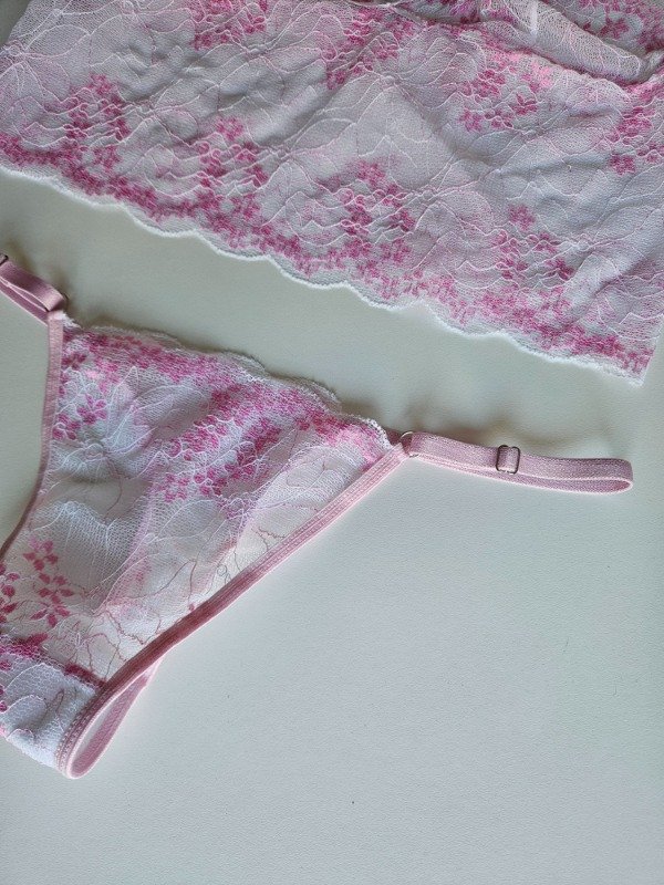 Producto - CONJUNTO TIPO TOP DE ENCAJE (EX005) ROSA Y BLANCO - 3