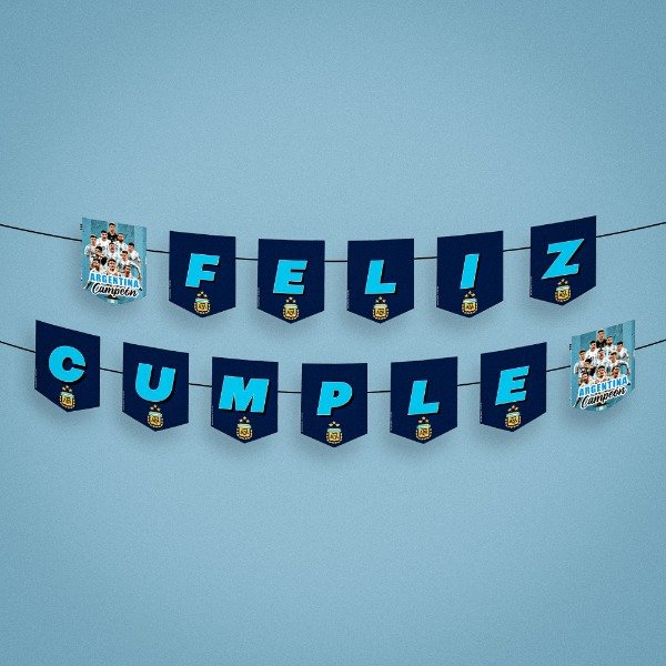 Producto - Banderin Feliz Cumple Argentina Mundial Celeste Y Blanco Futbol - 1
