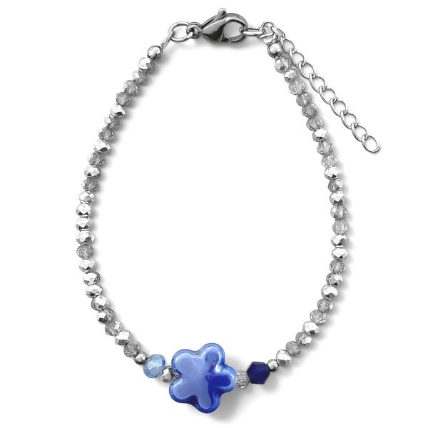 Producto - Pulsera de cristal checo 3mm . Gris . Flor azul - 0