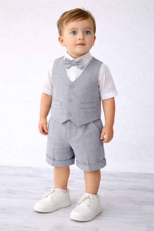 Producto - Traje de bebe tropical mecanico corto color gris