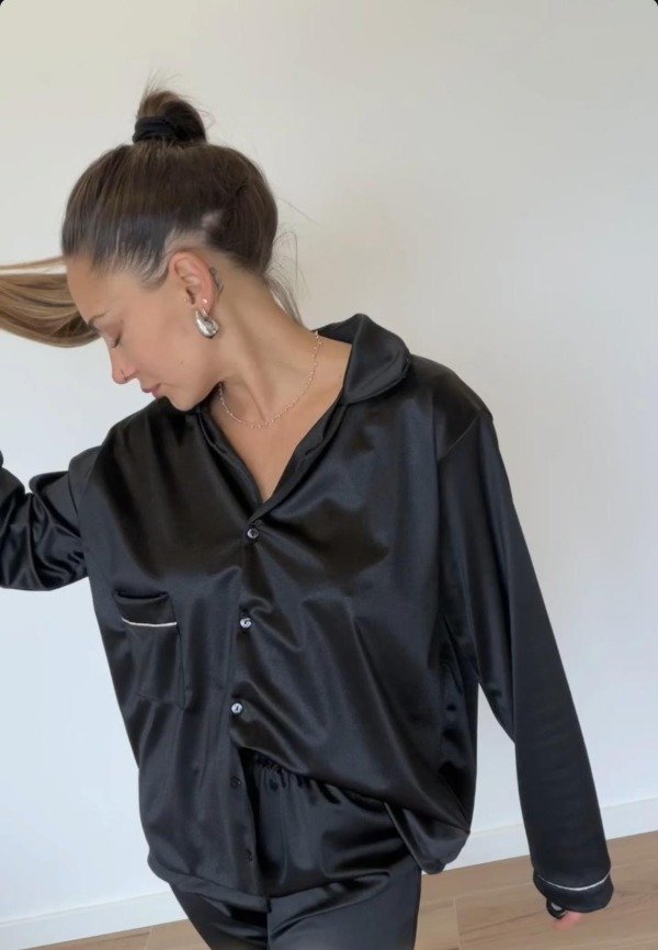 Producto - Pijama Invierno Satén Negro - 1