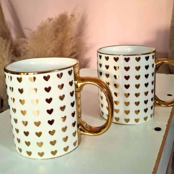 Producto - Taza de cerámica decorada Gold Corazones x1